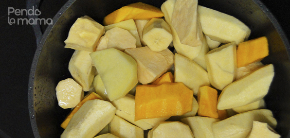matoke, potatoes, sweet potatoes & butternut in one pot