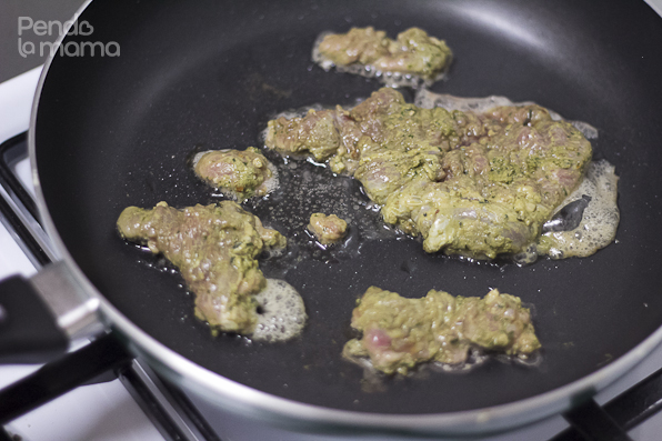 when it's time to cook, place the meat in a pan with a bit of out on medium to low heat, want it to cook slowly