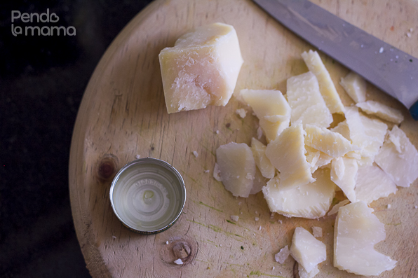 prepare some rough slices of parmesan cheese