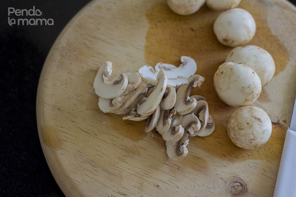 first, slice the mushrooms, thin. Only need about six of them for an omelet for two