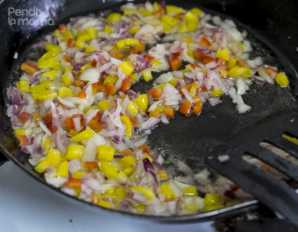 once the onions and peppers begin to soften, add the mushrooms...