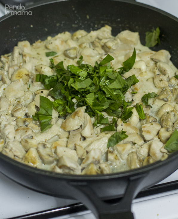 take it off the heat and fold in the roughly chopped fresh basil. 