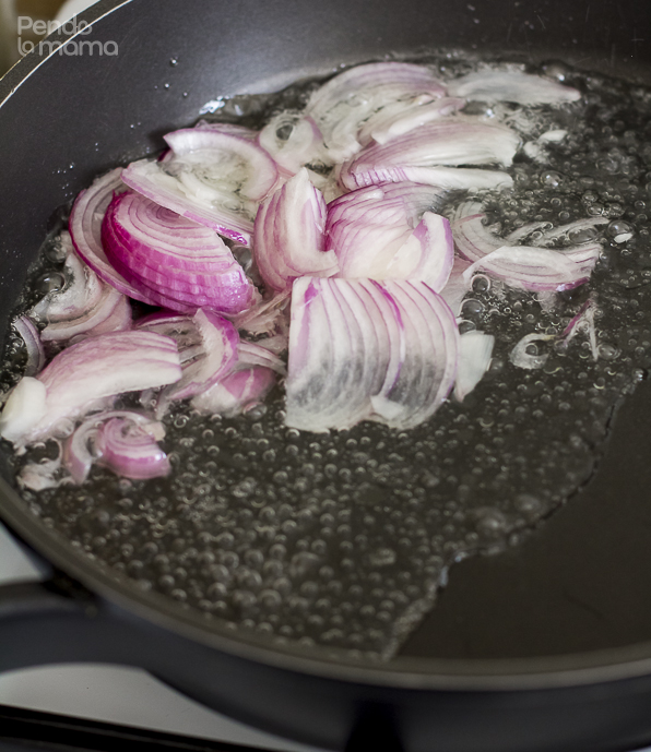 fry the onions in some vegetable oil on medium to low heat 