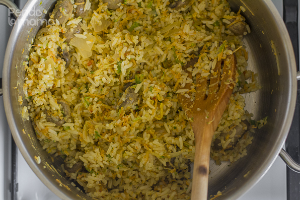 This rice is so so good you can eat it alone as a meal, especially with the mushrooms. Make it without the mushrooms to accompany a meat dish