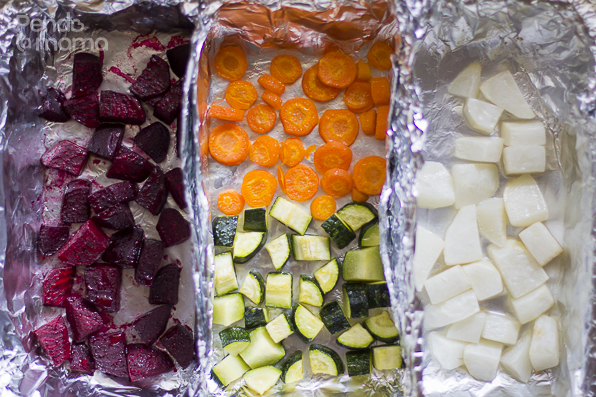 here are the veggies, nicely roasted...