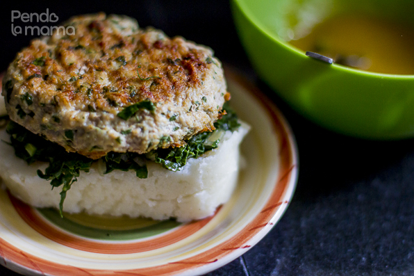 the assembly: ugali, fried sukuma, the meat patty