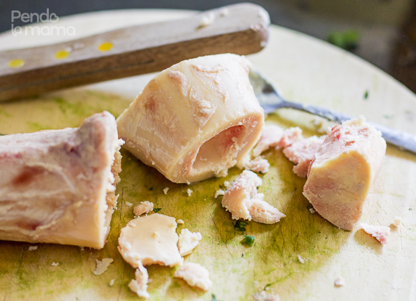 chunky bone marrow pushed out of the short bone